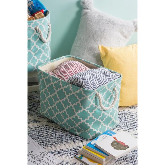 DII Polyester Container with Handles, Lattice Storage Bin, Medium, Aqua - Picture 5 of 6